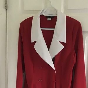 Red white trim coat dress.